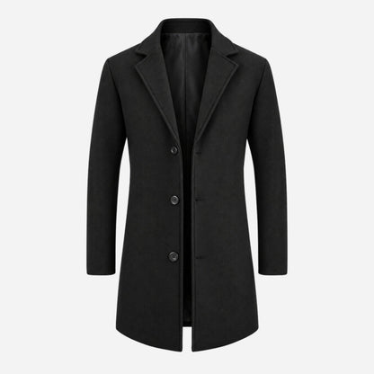 Men's Tailored Notched-Lapel Mid-Length Coat-Fowsa
