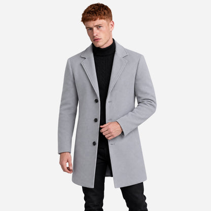 Men's Tailored Notched-Lapel Mid-Length Coat-Fowsa