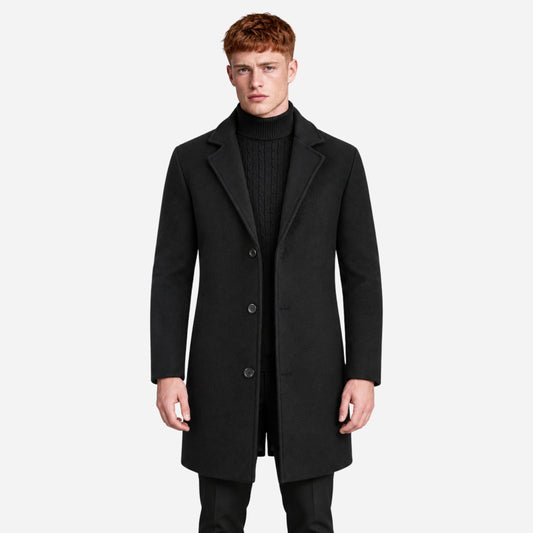 Men's Tailored Notched-Lapel Mid-Length Coat-Fowsa