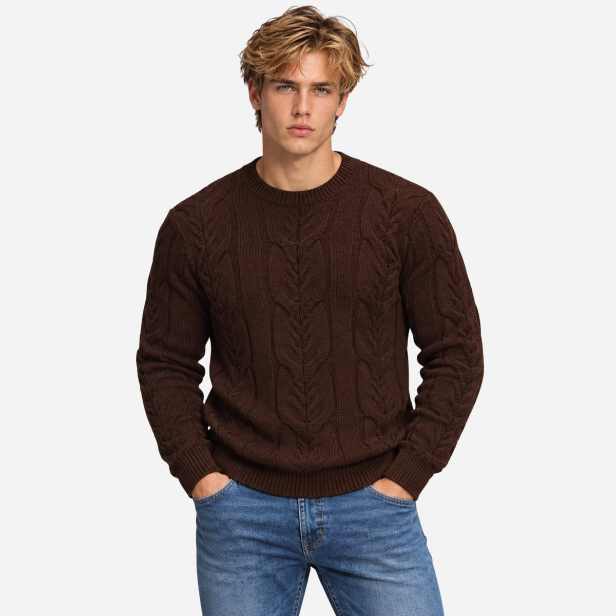 Men's Textured Crew-Neck Knitted Jumper-Fowsa