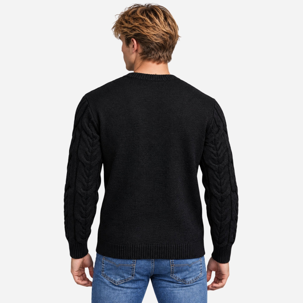 Men's Textured Crew-Neck Knitted Jumper-Fowsa
