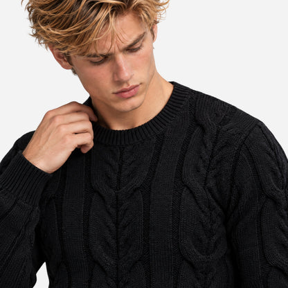 Men's Textured Crew-Neck Knitted Jumper-Fowsa