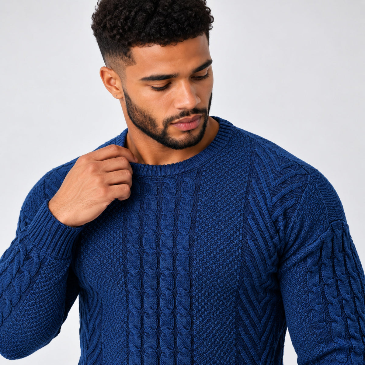 Men’s Textured Crew Neck Knitted Jumper-Fowsa