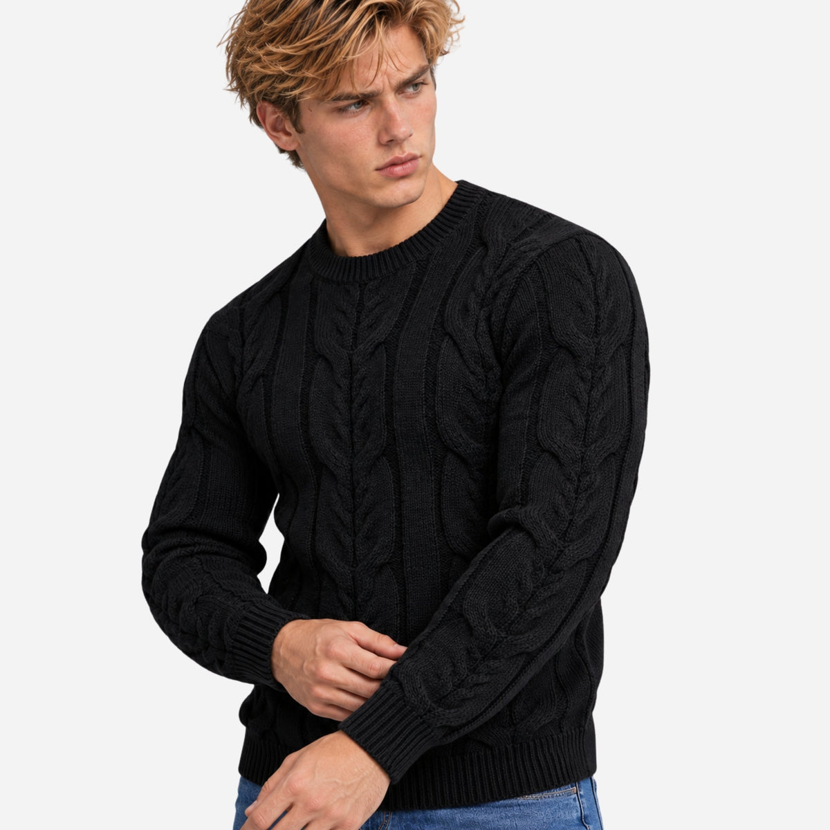 Men's Textured Crew-Neck Knitted Jumper-Fowsa
