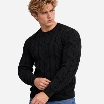 Men's Textured Crew-Neck Knitted Jumper-Fowsa