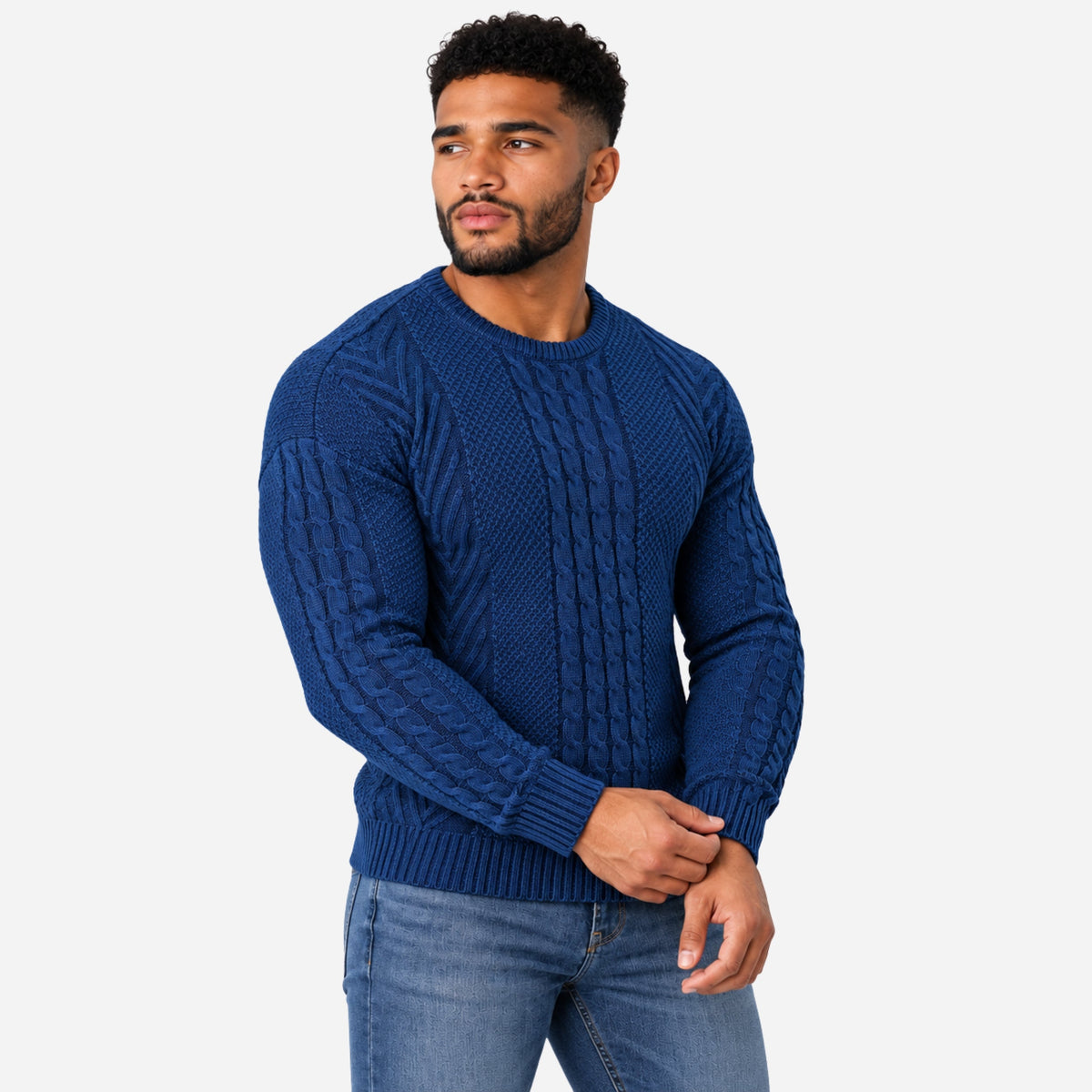 Men’s Textured Crew Neck Knitted Jumper-Fowsa