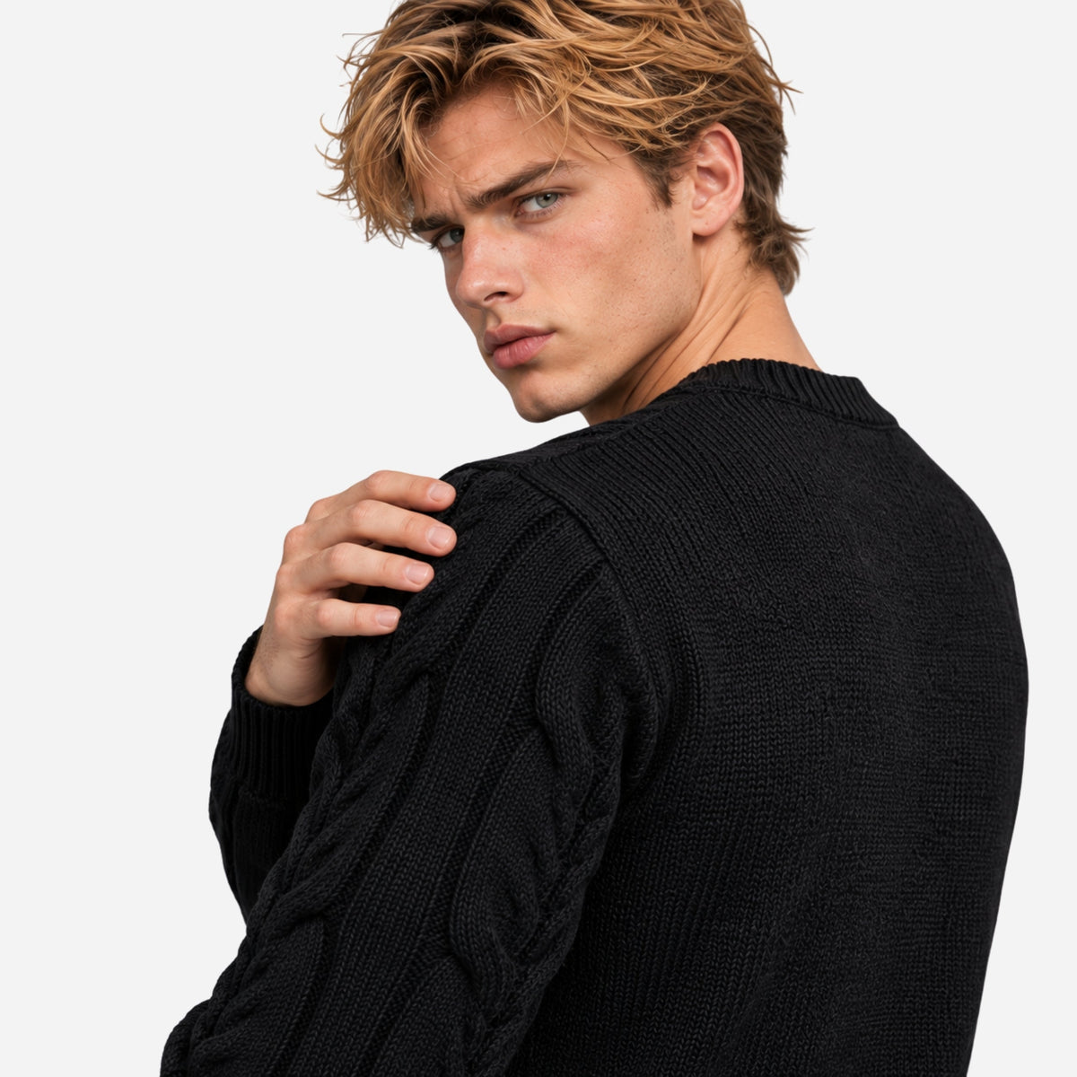 Men's Textured Crew-Neck Knitted Jumper-Fowsa