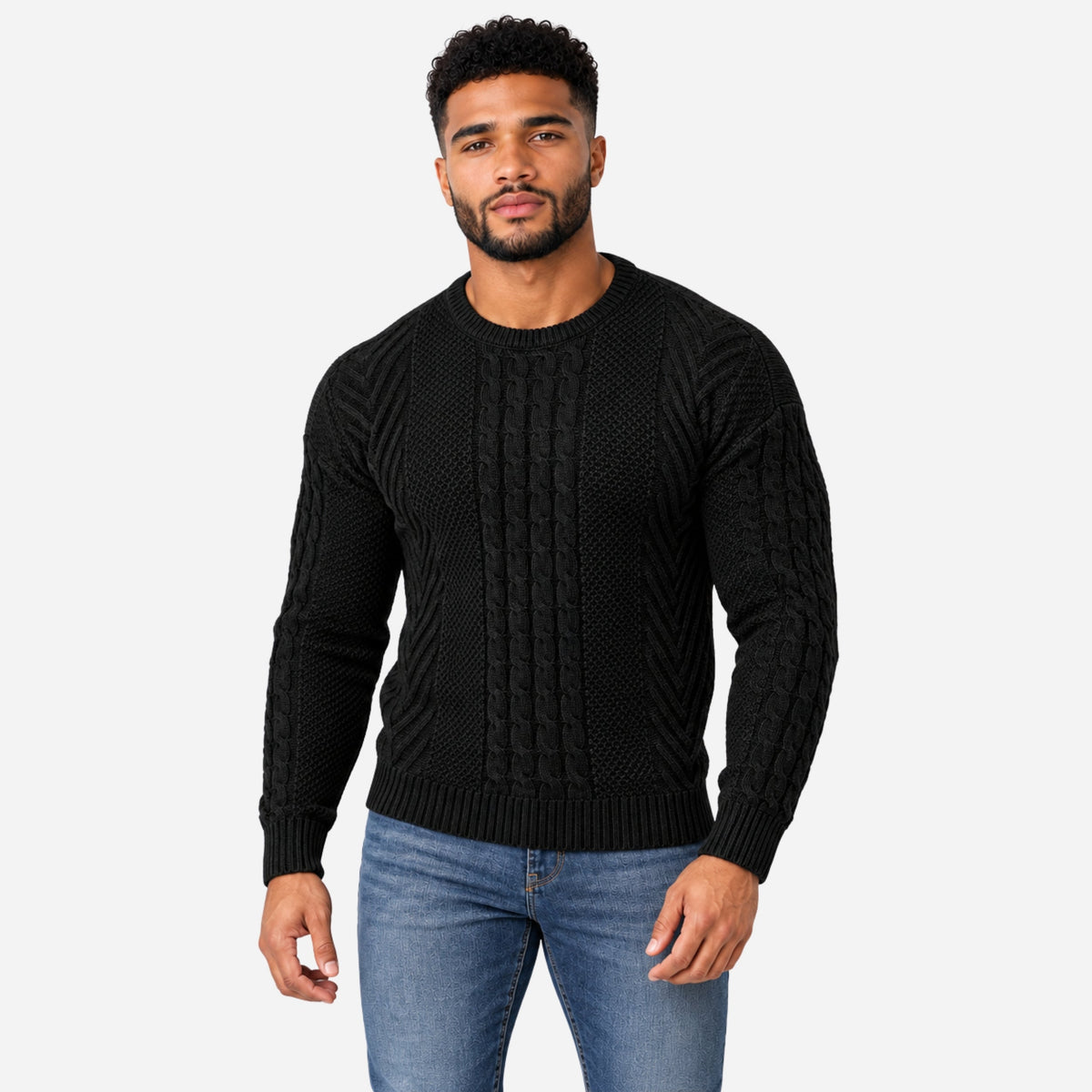 Men’s Textured Crew Neck Knitted Jumper-Fowsa
