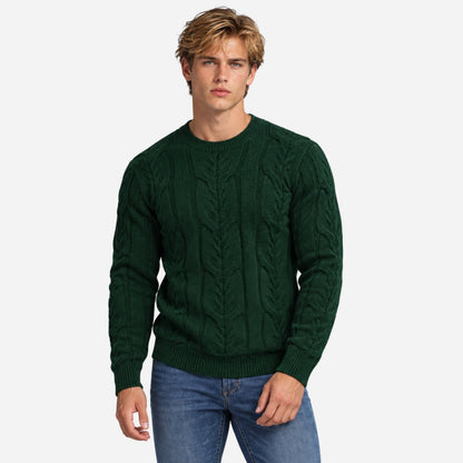 Men's Textured Crew-Neck Knitted Jumper-Fowsa