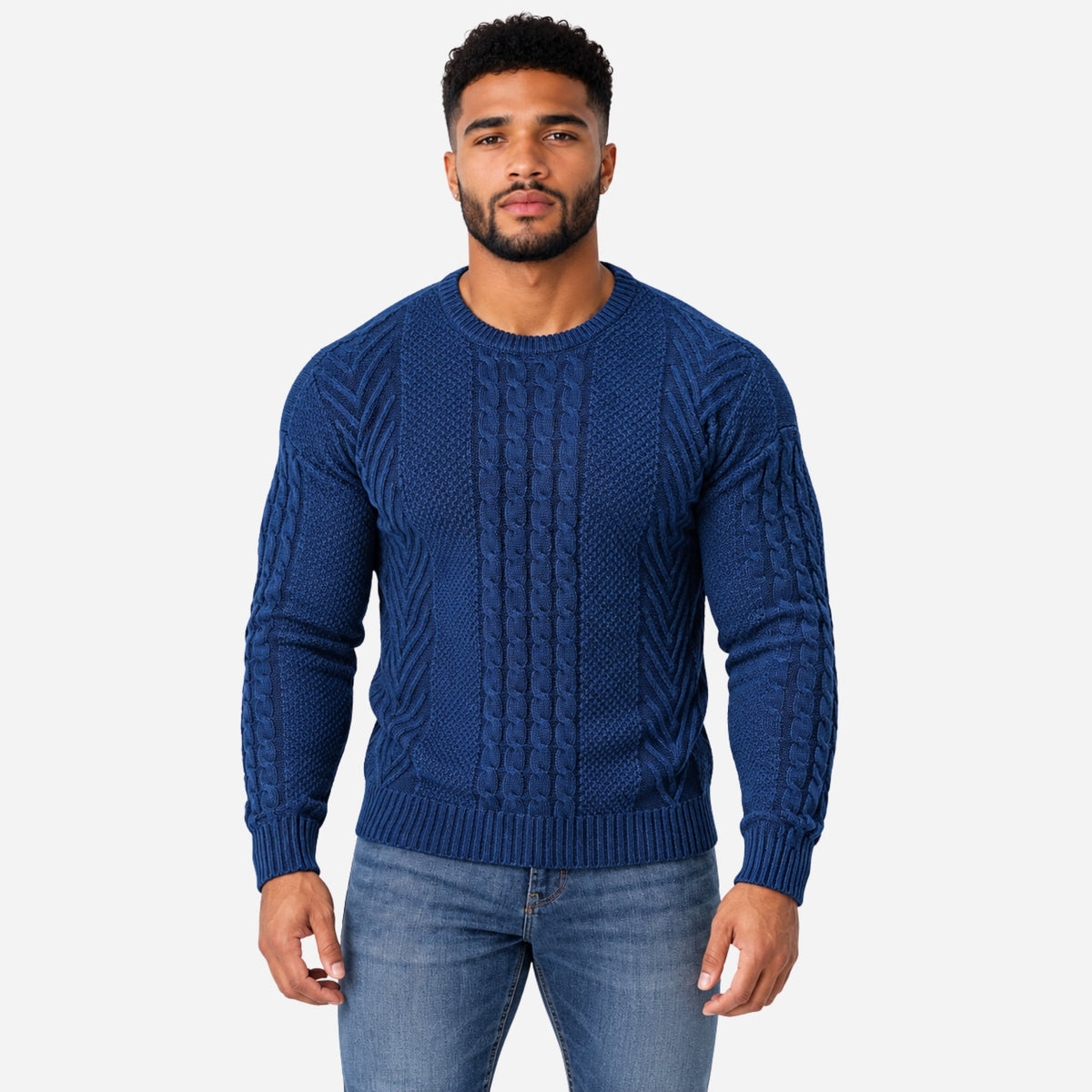 Men’s Textured Crew Neck Knitted Jumper-Fowsa