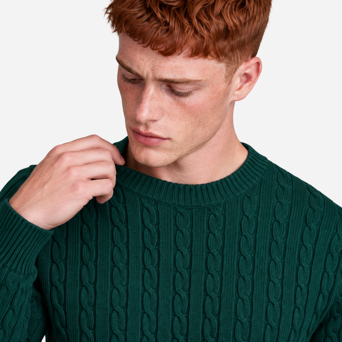 Men’s Vertical Cable Knit Crew Jumper-Fowsa
