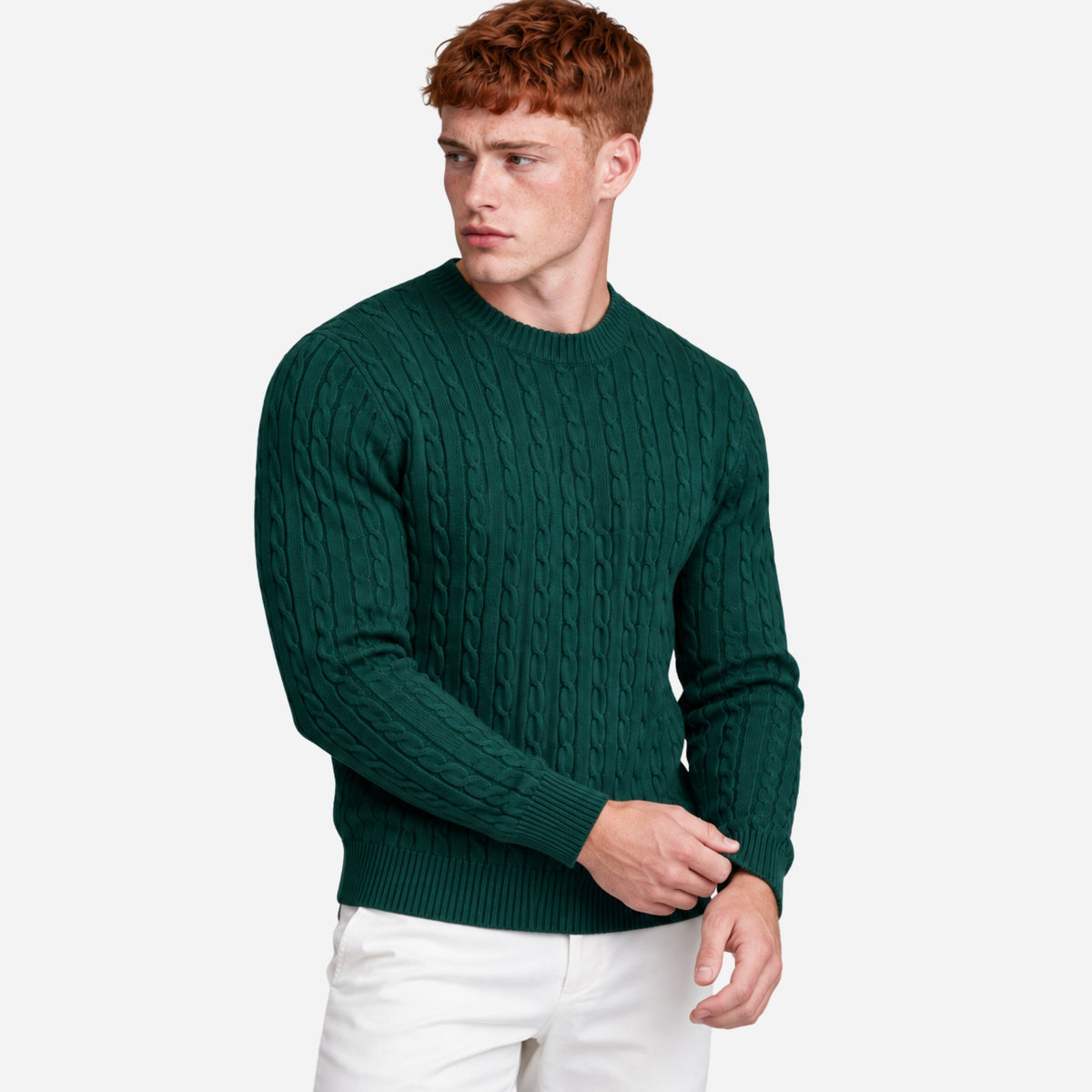 Men’s Vertical Cable Knit Crew Jumper-Fowsa