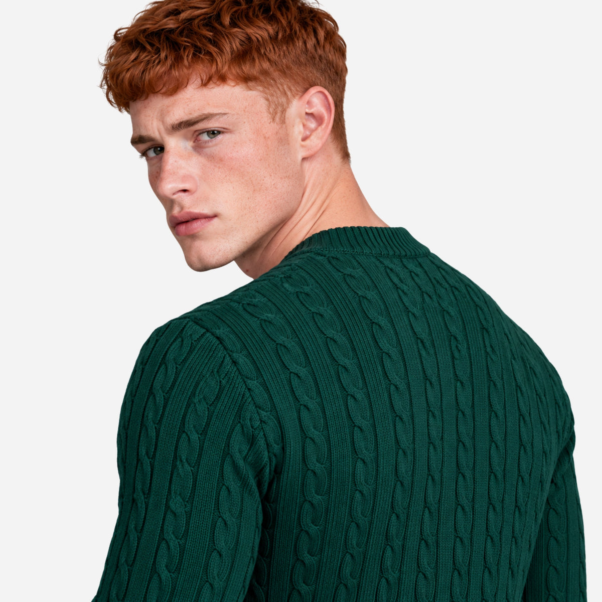 Men’s Vertical Cable Knit Crew Jumper-Fowsa