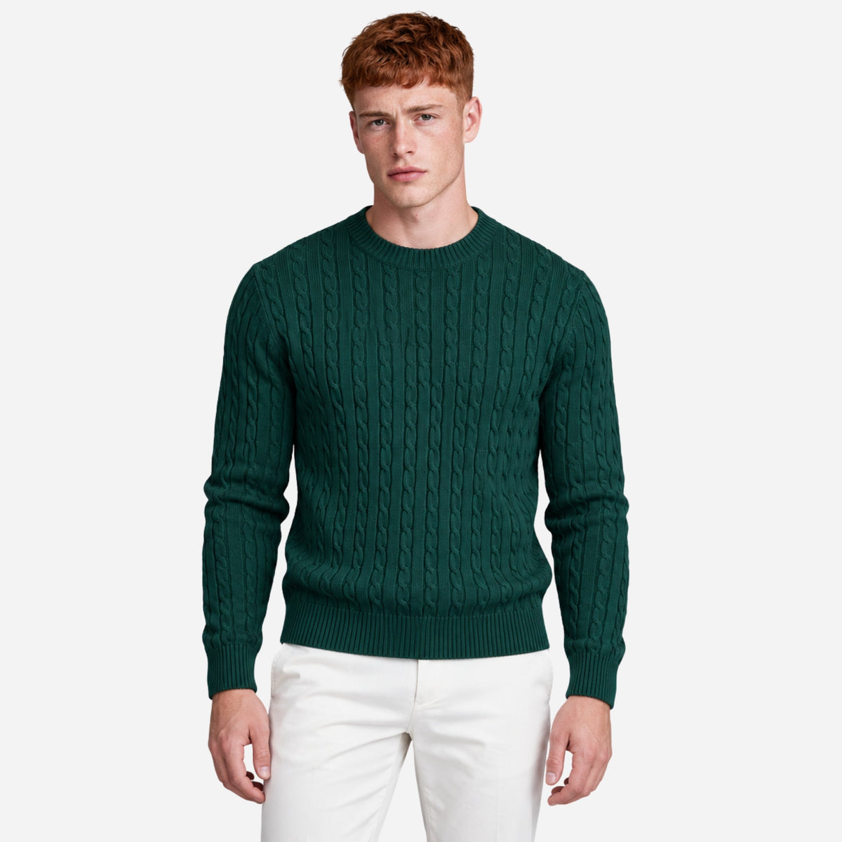 Men’s Vertical Cable Knit Crew Jumper-Fowsa