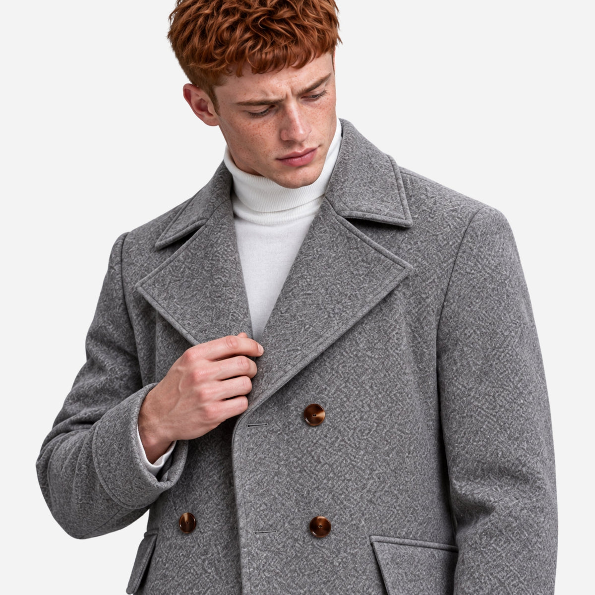 Men’s Wide-Lapel Double-Breasted Mid-Length Coat-Fowsa