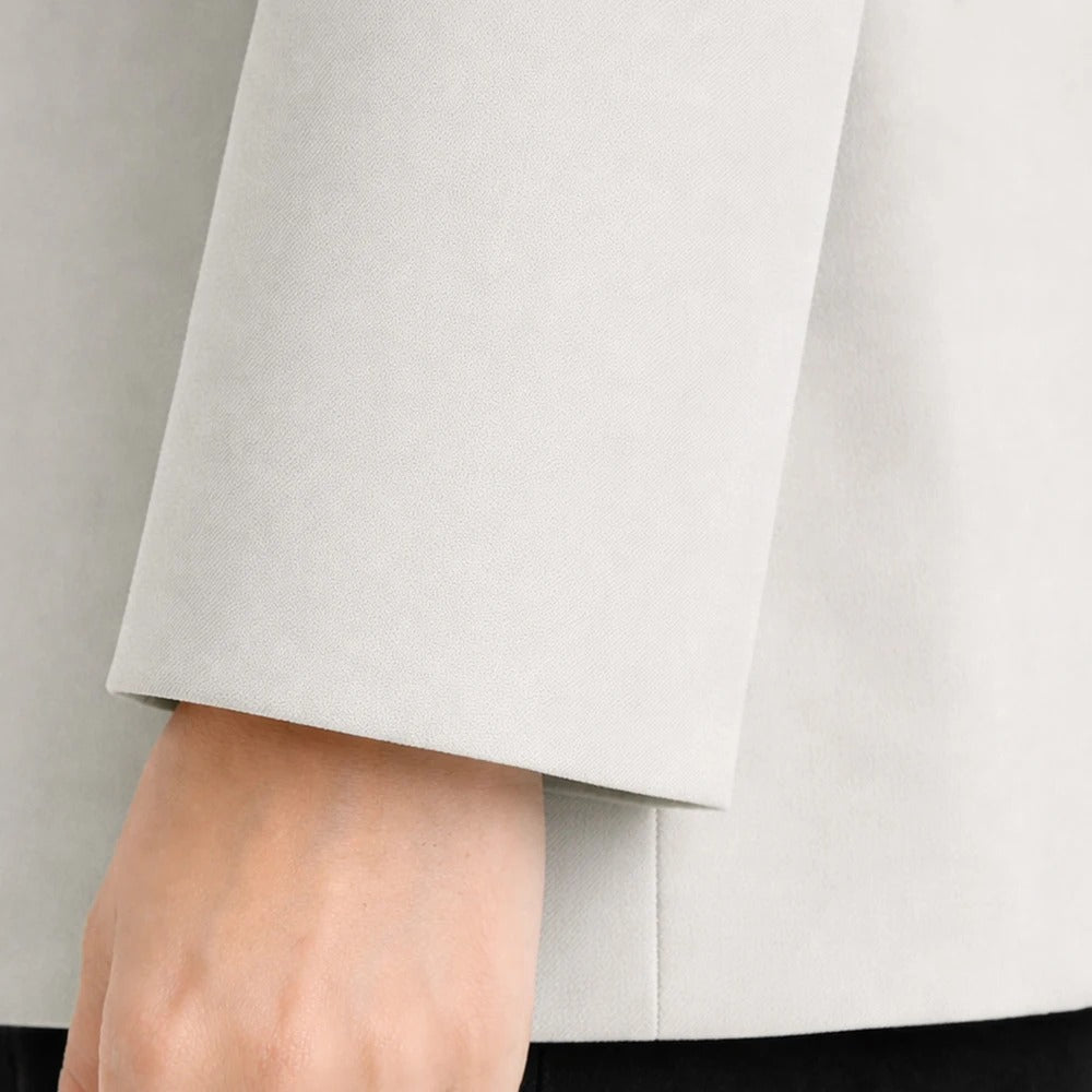 Pearl-Button Tailored Blazer in Beige