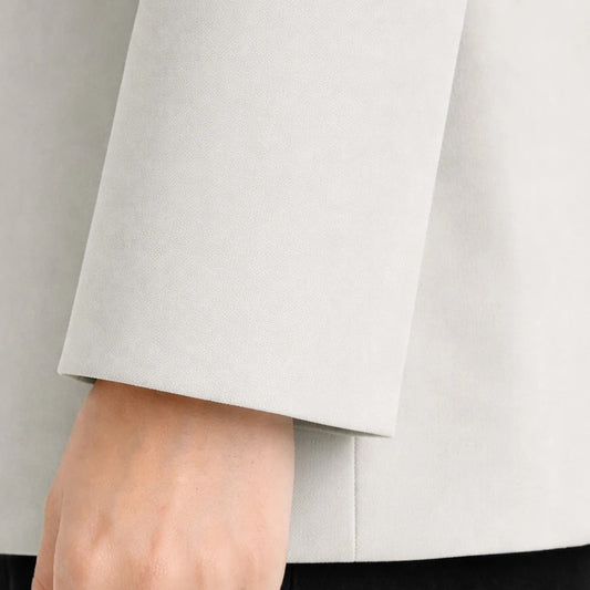 Pearl-Button Tailored Blazer in Beige