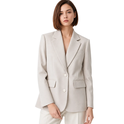 Pearl-Button Tailored Blazer in Beige