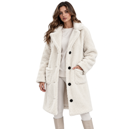 Wide Collar Teddy Long Coat-Fowsa