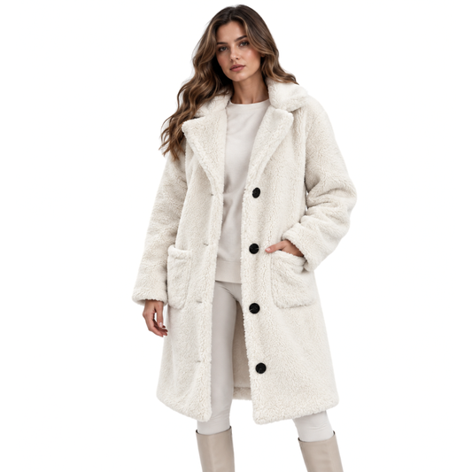 Wide Collar Teddy Long Coat-Fowsa