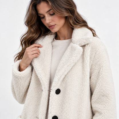 Wide Collar Teddy Long Coat-Fowsa