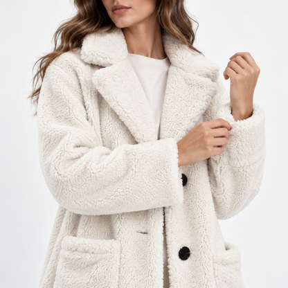 Wide Collar Teddy Long Coat-Fowsa