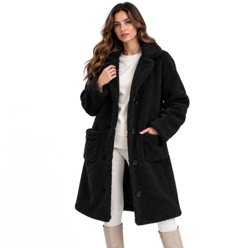 Wide Collar Teddy Long Coat-Fowsa