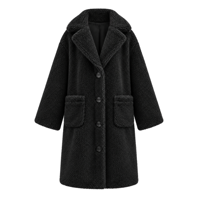 Wide Collar Teddy Long Coat-Fowsa