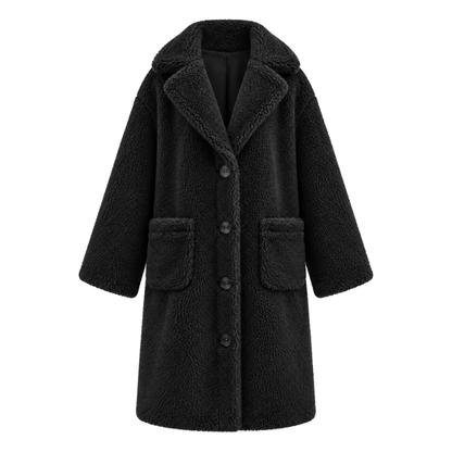 Wide Collar Teddy Long Coat-Fowsa