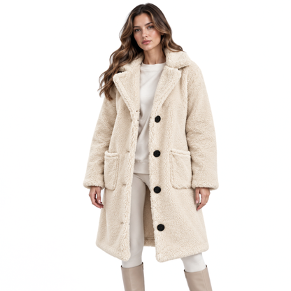Wide Collar Teddy Long Coat-Fowsa