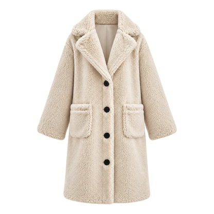 Wide Collar Teddy Long Coat-Fowsa