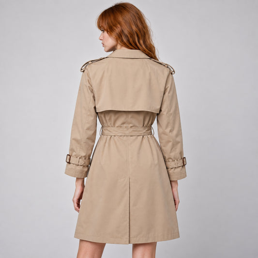 Women's Belted Button-Front Trench Coat-Fowsa