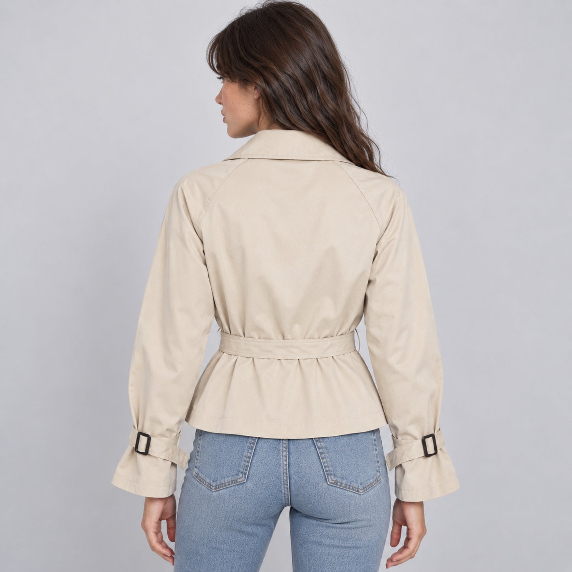 Women's Belted Double-Breasted Trench Coat-Fowsa