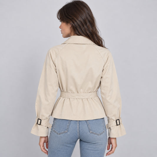 Women's Belted Double-Breasted Trench Coat-Fowsa