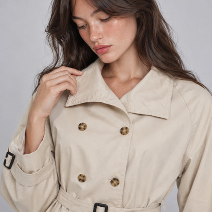 Women's Belted Double-Breasted Trench Coat-Fowsa