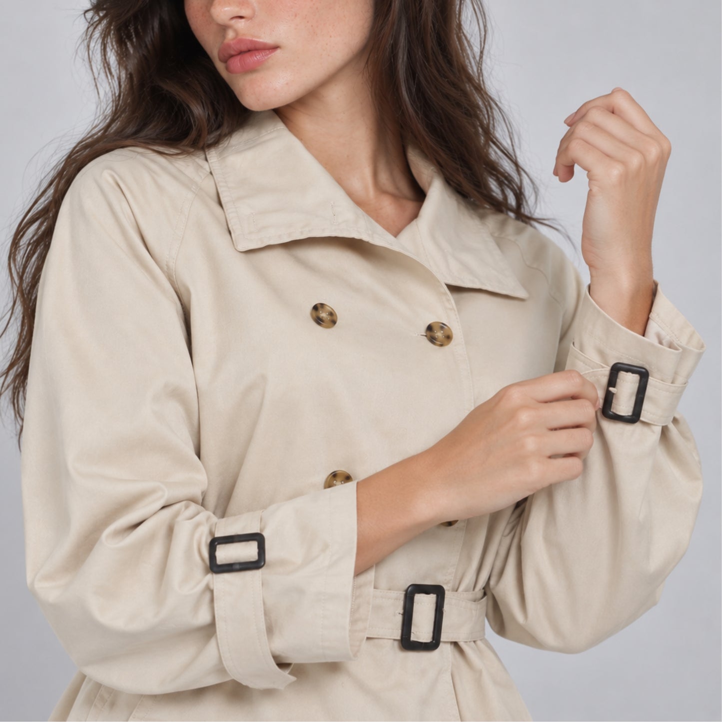 Women's Belted Double-Breasted Trench Coat-Fowsa