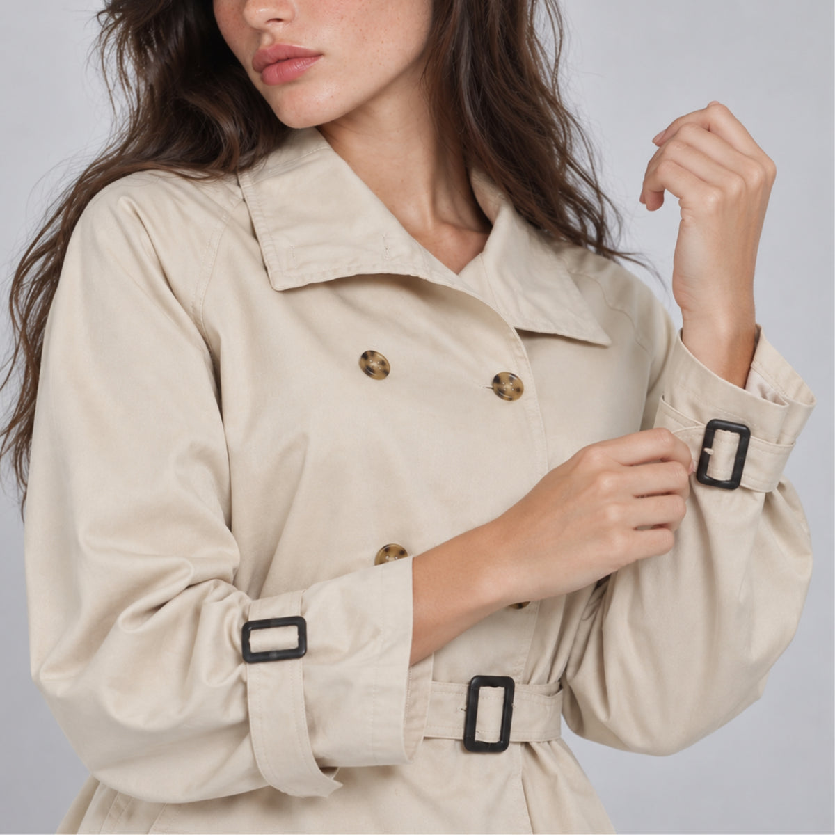 Women's Belted Double-Breasted Trench Coat-Fowsa