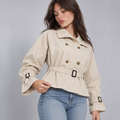 Women's Belted Double-Breasted Trench Coat-Fowsa