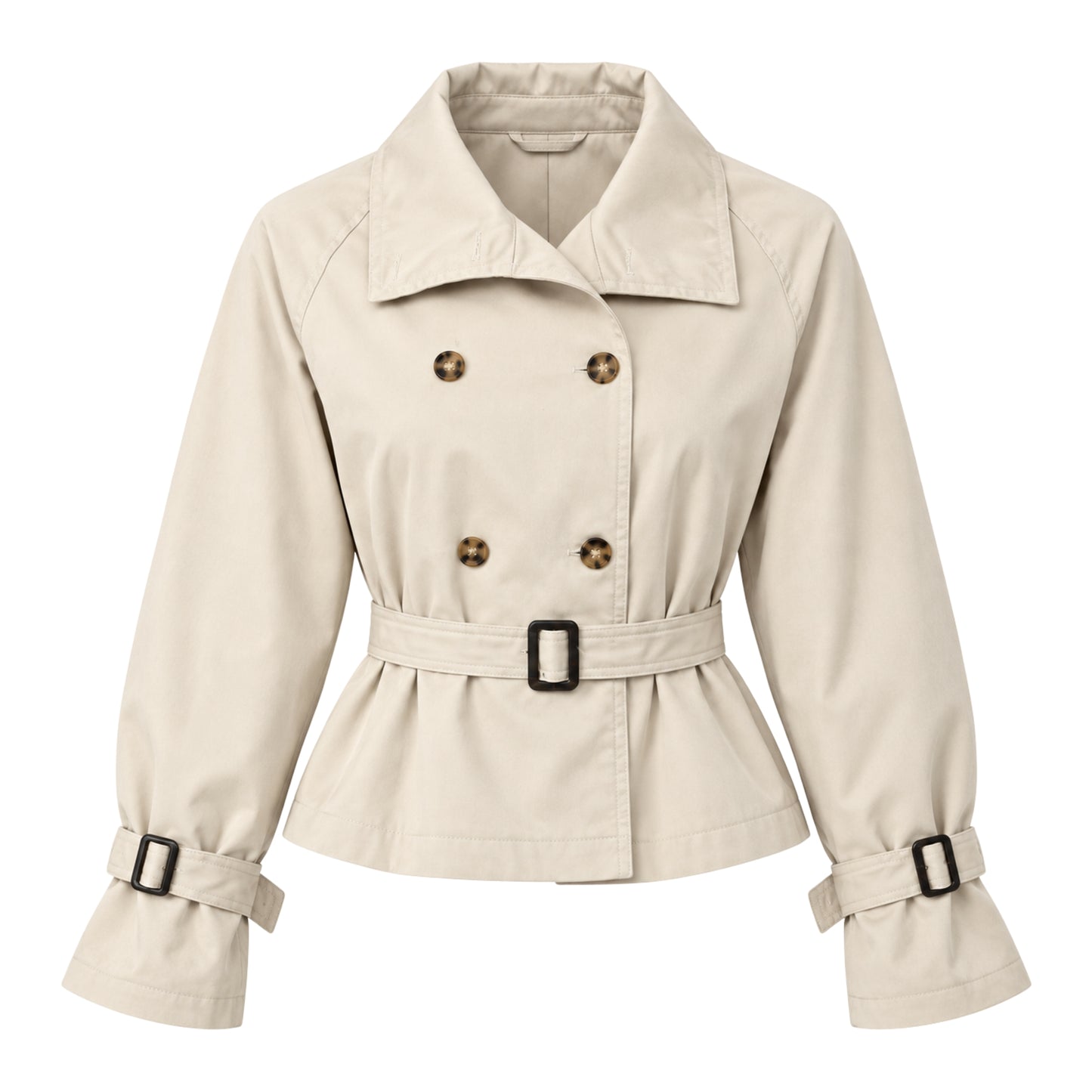 Women's Belted Double-Breasted Trench Coat-Fowsa