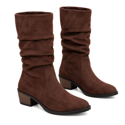 Women's Brown Slouchy Cowboy Boots-Fowsa