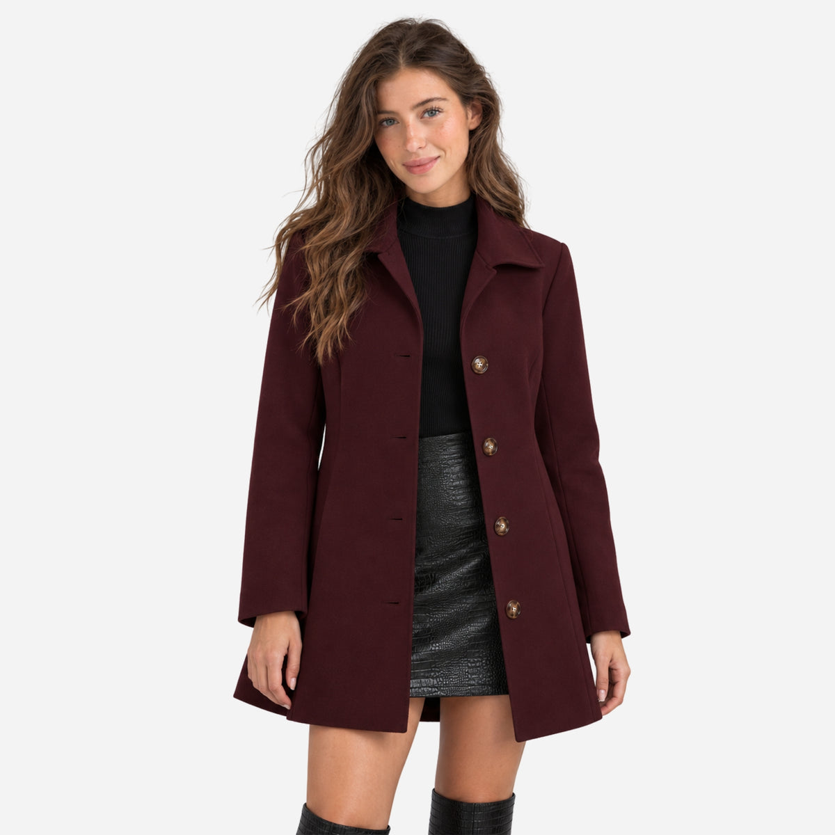 Women's Buttoned High-Collar Coat-Fowsa