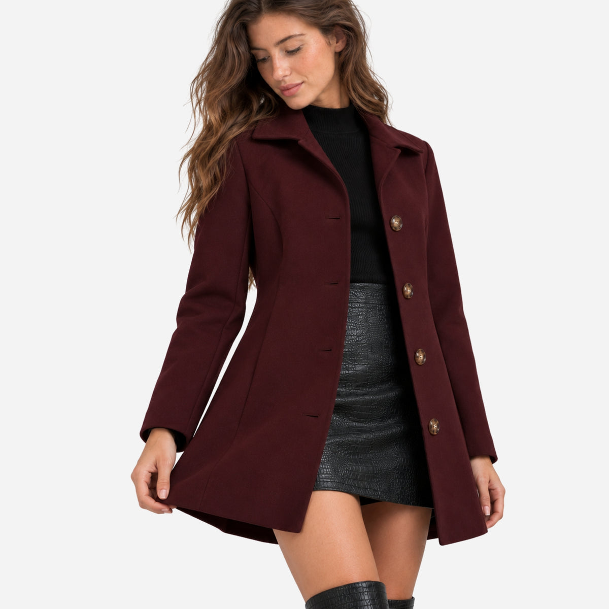Women's Buttoned High-Collar Coat-Fowsa