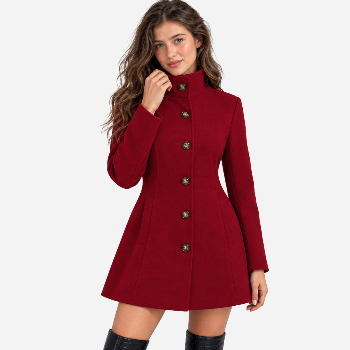 Women's Buttoned High-Collar Coat-Fowsa