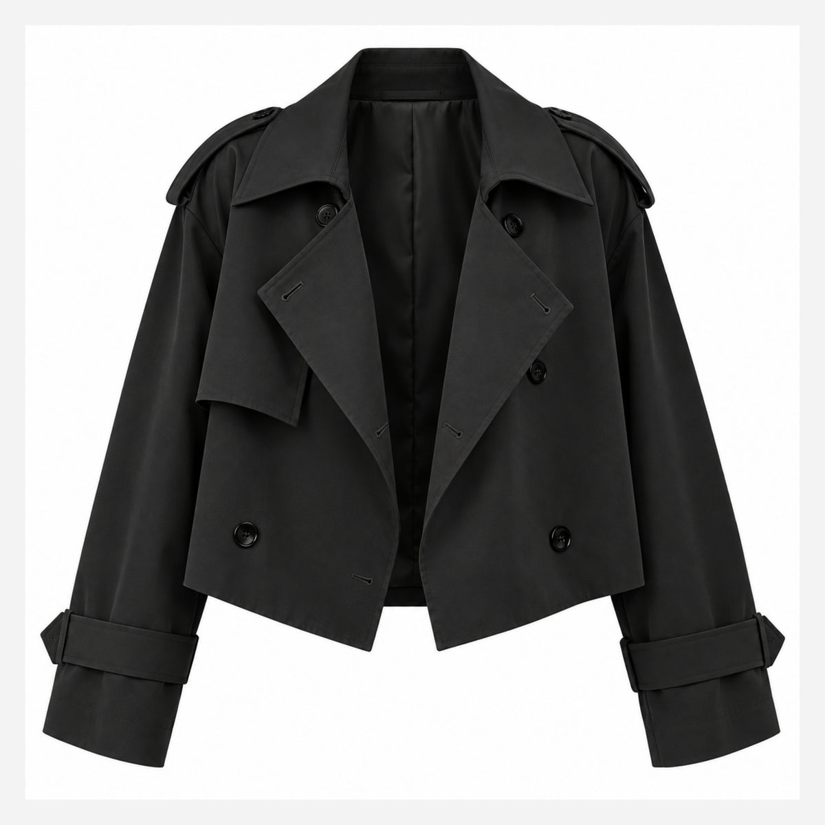 Women's Cropped Double-Breasted Trench Jacket-Fowsa
