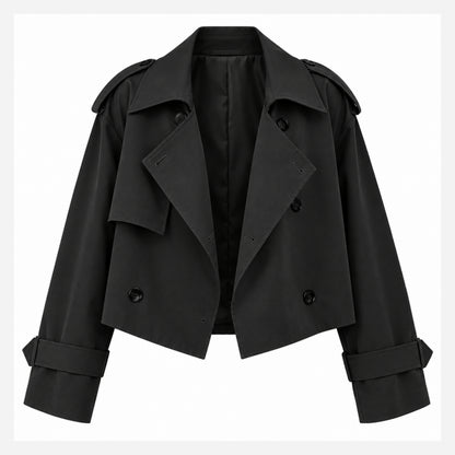 Women's Cropped Double-Breasted Trench Jacket-Fowsa