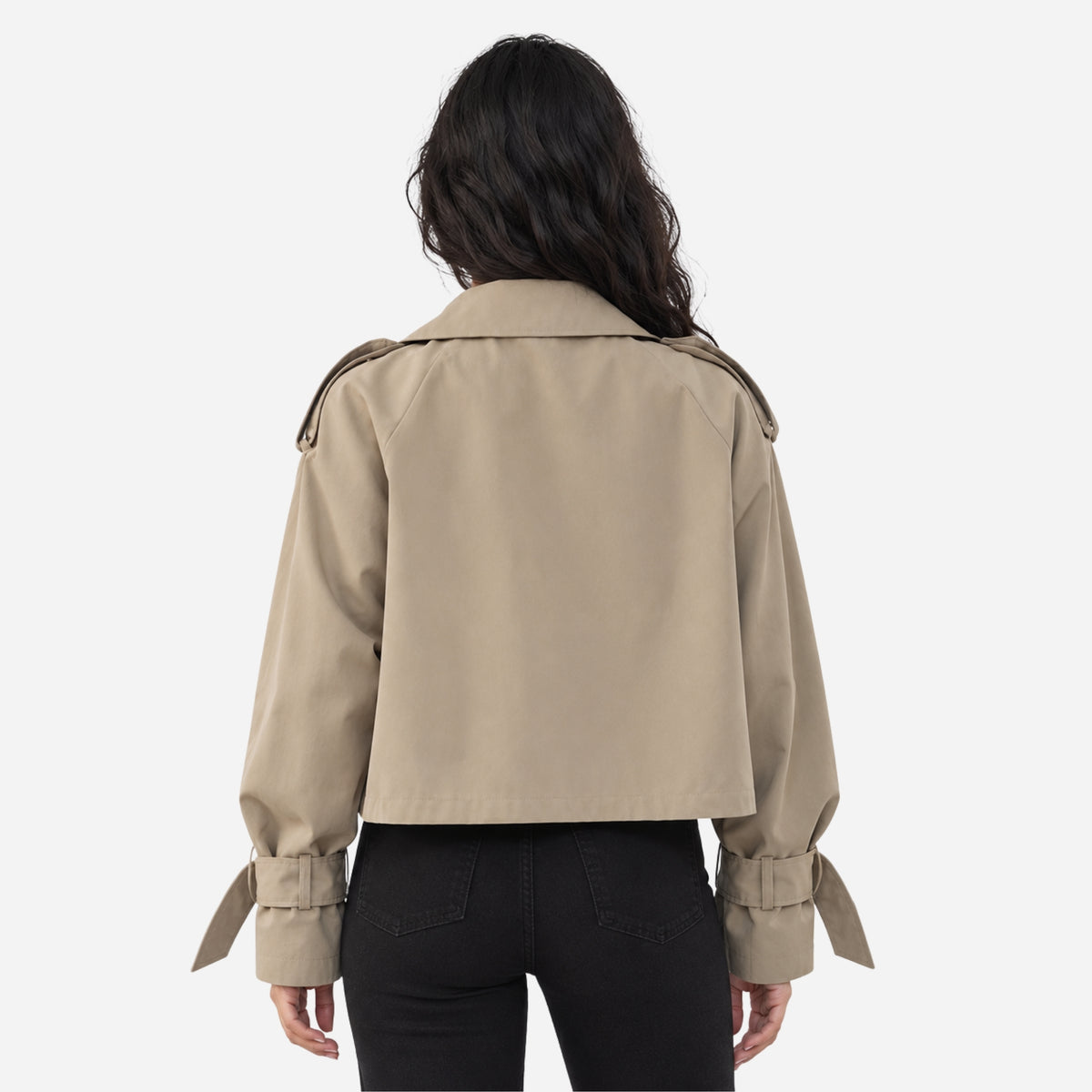 Women's Cropped Double-Breasted Trench Jacket-Fowsa
