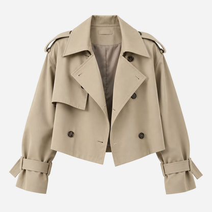 Women's Cropped Double-Breasted Trench Jacket-Fowsa