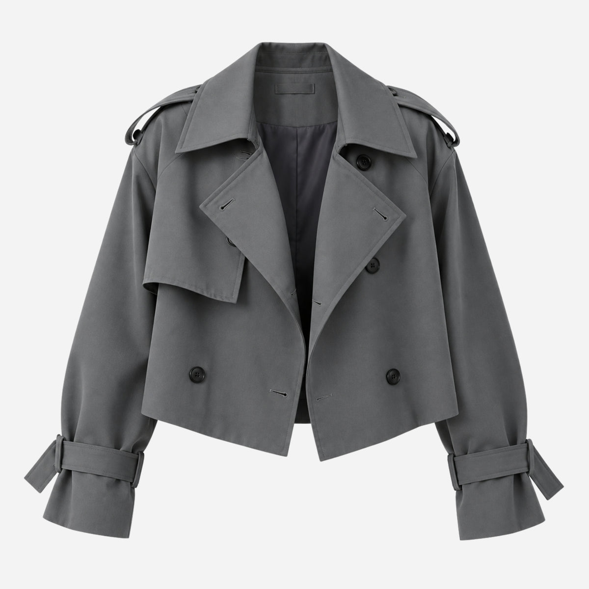 Women's Cropped Double-Breasted Trench Jacket-Fowsa