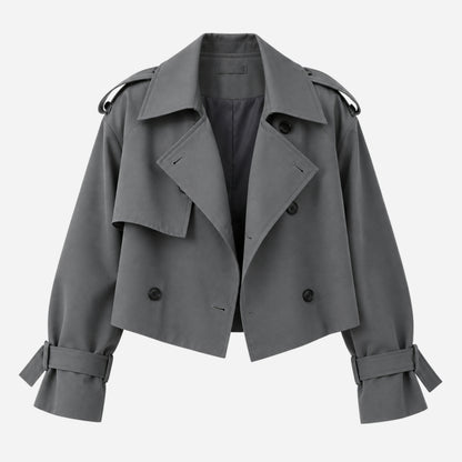 Women's Cropped Double-Breasted Trench Jacket-Fowsa