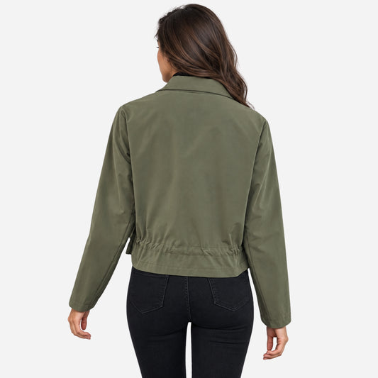 Women's Cropped Utility Cargo Windbreaker Jacket-Fowsa
